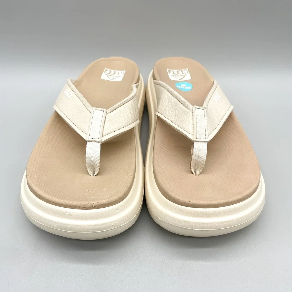 Reef Womens 8 Cushion Bondi Platform Flip Flop Sandals Cream Tan Beachwear Boho